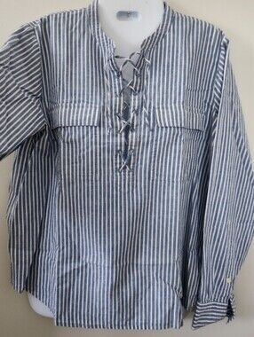 J. Crew Blue and White 70%Cotton & 30% Linen Casual Buttondown w/ Nautical Look